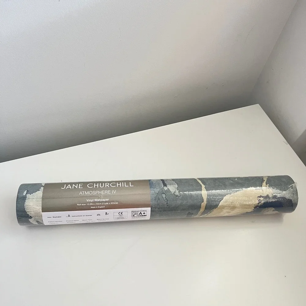 Jane Churchill Atmosphere IV Beatrice Vinyl Wallpaper Blue Cream J162W-02 11yds